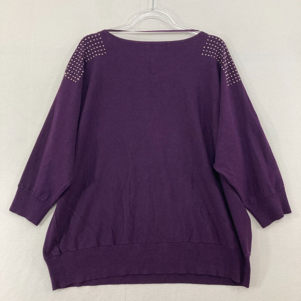 Cable & Gauge Sweater size 3X Purple Round Neck Soft Light Knit Embellished‎ - Picture 8 of 9